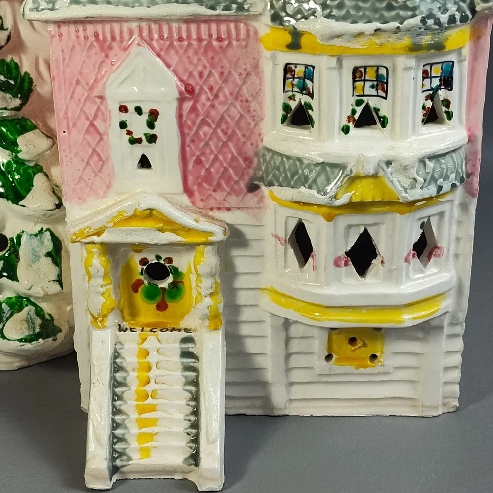 Vintage Dept 56 Snow Village Victorian House 50070 Pink White 1977 W/ Light - Picture 4 of 16